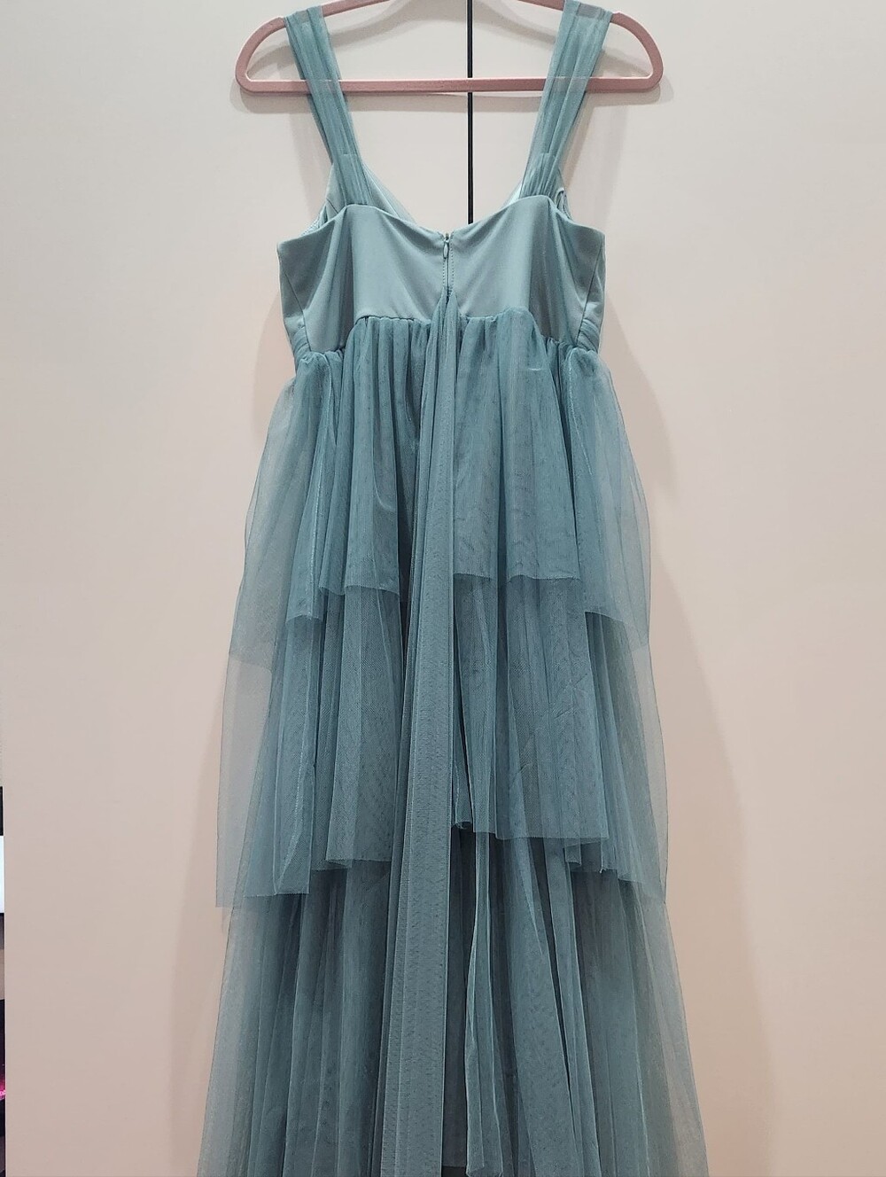 Ever Pretty Dusty Blue Tiered Tulle Large Bow Maxi Gown Dress Size M 6 - Picture 5 of 8